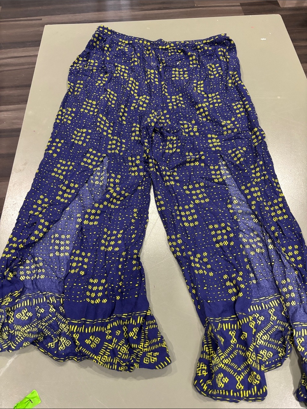 Blue & Yellow Printed Wide-Leg Pants